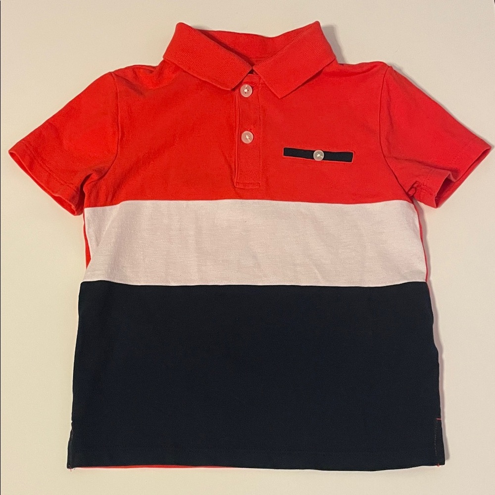 Maximus REX Toddler Boy Size 5 (5T) Color Block Polo Shirt Orange,White, & Navy